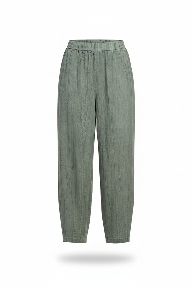 Pantalon En Lin Vert Ample Texturé Décontracté Femme - vue 3