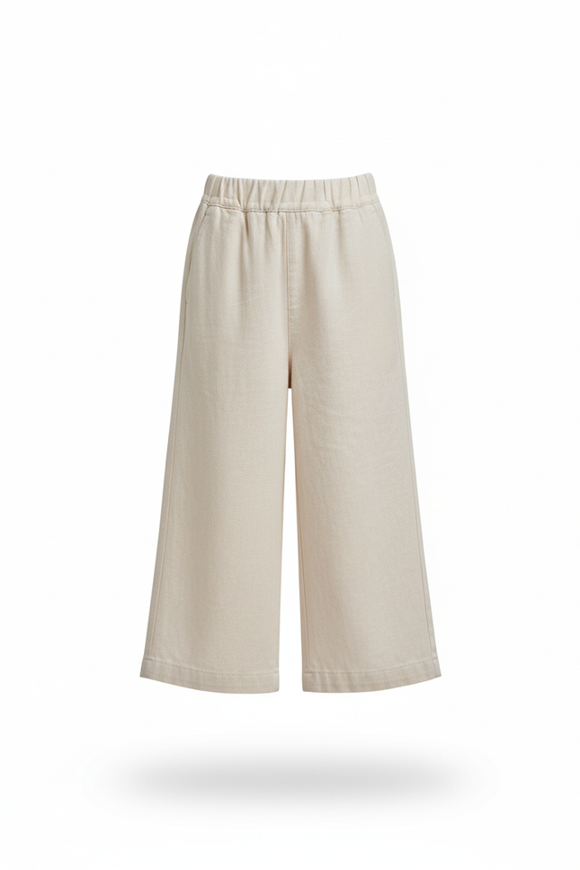 Pantalon En Lin Écru Ample Fille Décontracté Coton - Beige - vue 3