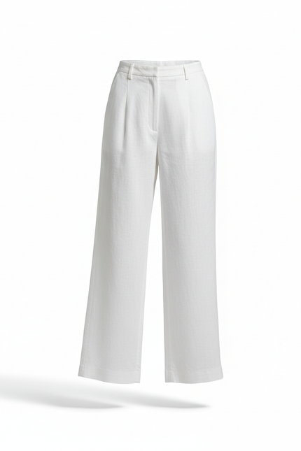 Pantalon En Lin Blanc Ample Taille Haute Femme - vue 3