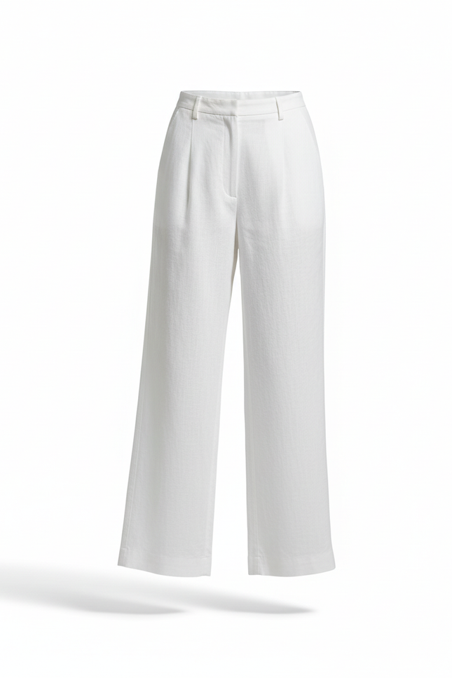 Pantalon En Lin Blanc Ample Taille Haute Femme - vue 3