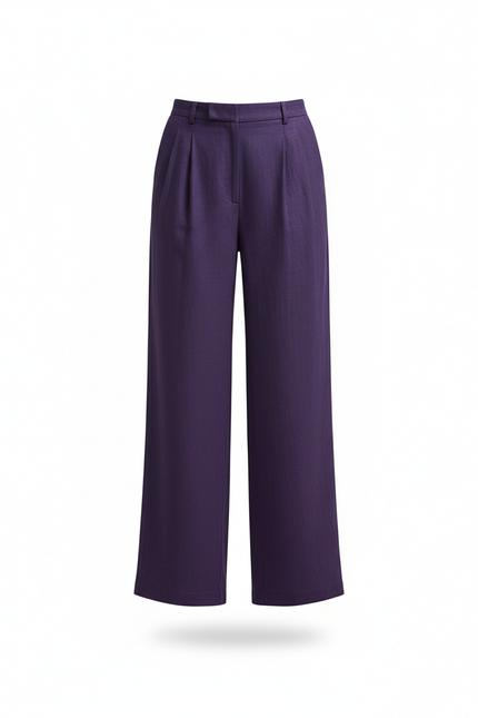 Pantalon En Lin Violet Ample Plissé Décontracté - vue 3
