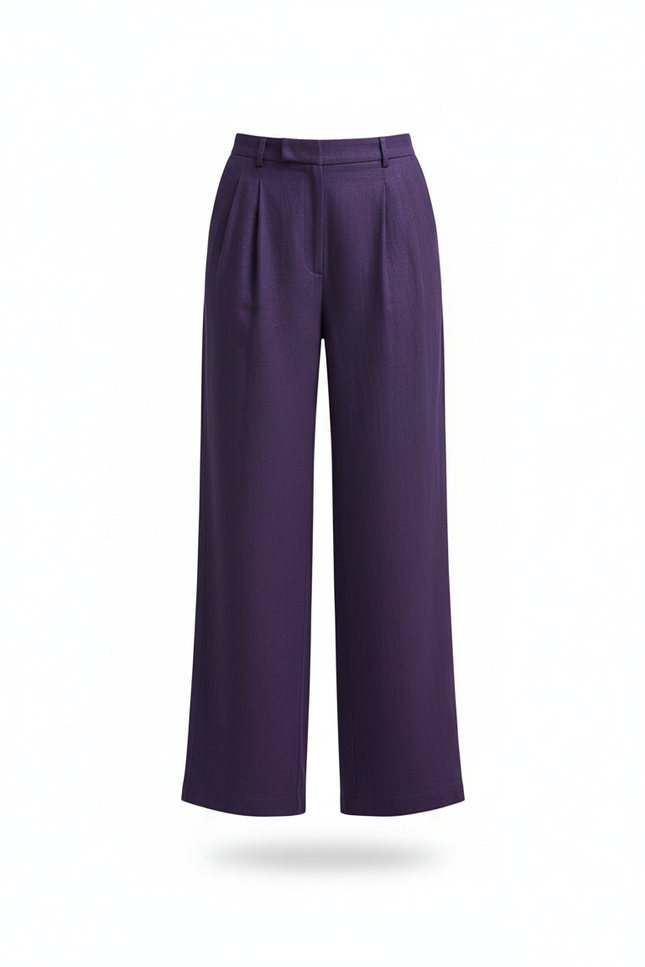 Pantalon En Lin Violet Ample Plissé Décontracté - vue 3