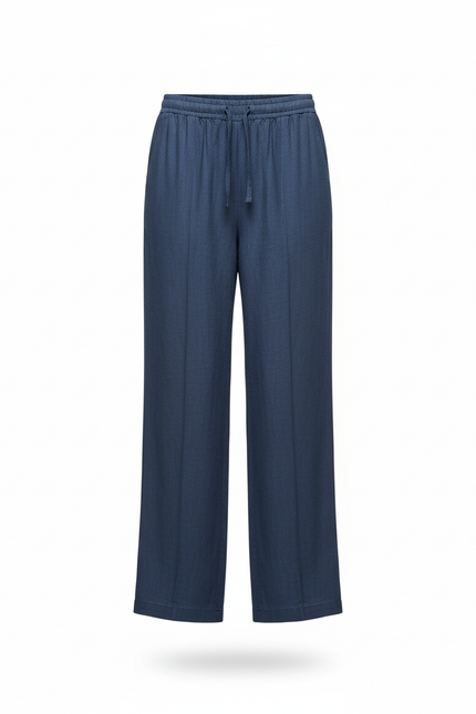Pantalon En Lin Bleu Marine Ample Cordon Femme - vue 3
