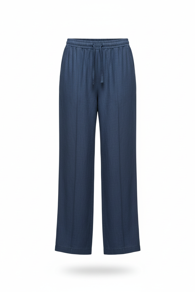 Pantalon En Lin Bleu Marine Ample Cordon Femme - vue 3