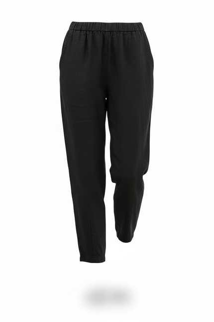 Pantalon En Lin Noir Ample Élastique Femme Décontracté - vue 3