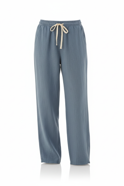 Pantalon Femme En Lin Gris - Bleu - vue 3