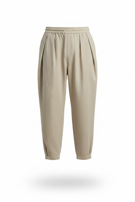 Pantalon En Lin Beige Plissé Ample Homme - vue 3