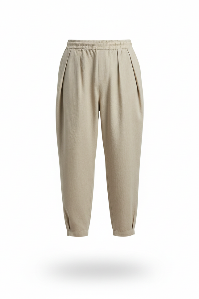 Pantalon En Lin Beige Plissé Ample Homme - vue 3