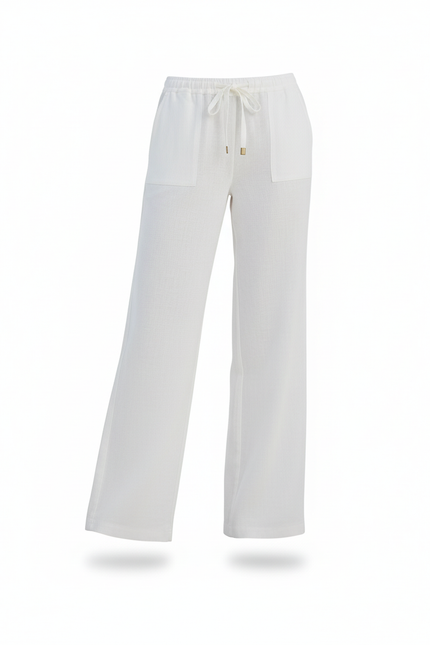 Pantalon En Lin Blanc Ample Cordon Décontracté Fluide - vue 3