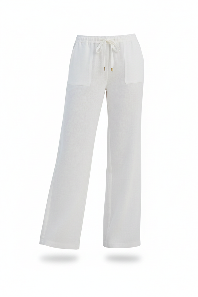 Pantalon En Lin Blanc Ample Cordon Décontracté Fluide - vue 3