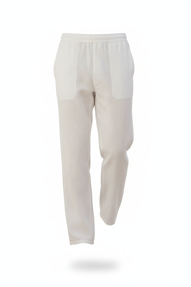 Pantalon En Lin Blanc Homme Décontracté Léger Fluide - vue 3