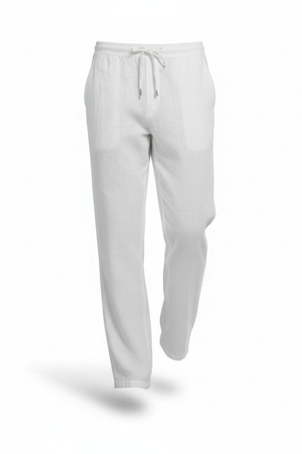 Pantalon En Lin Blanc Droit Décontracté Léger Cordon - vue 3