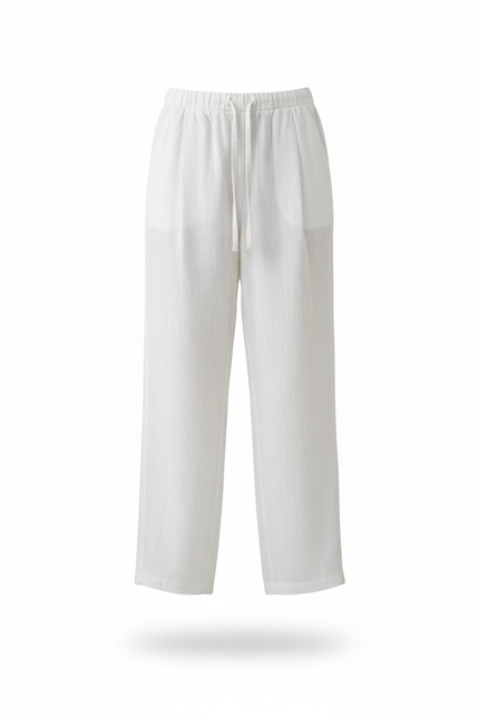 Pantalon En Lin Blanc Ample Décontracté Confortable - vue 3