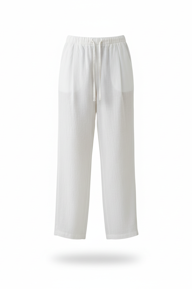Pantalon En Lin Blanc Ample Décontracté Confortable - vue 3