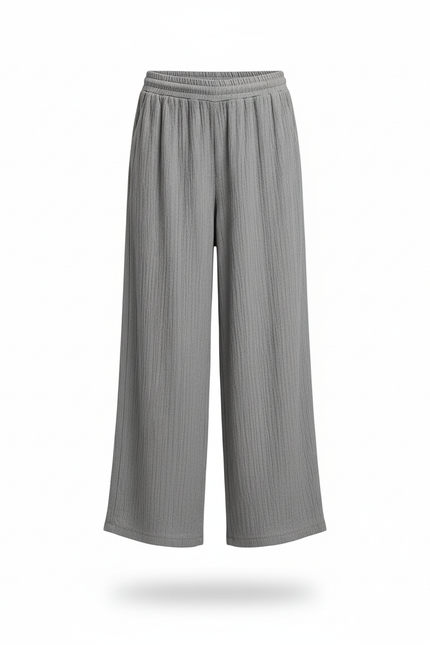 Pantalon En Lin Gris Côtelé Ample Décontracté Cordon - vue 3