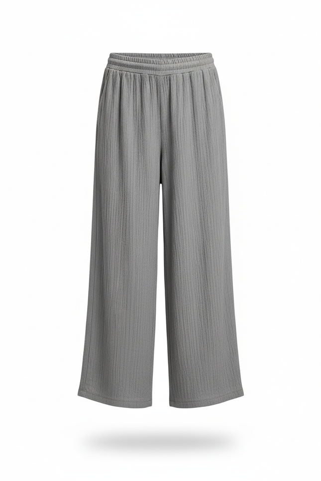Pantalon En Lin Gris Côtelé Ample Décontracté Cordon - vue 3
