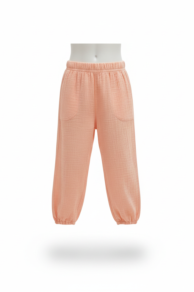 Pantalon En Lin Pêche Ample Élastique Enfant - Orange - vue 3