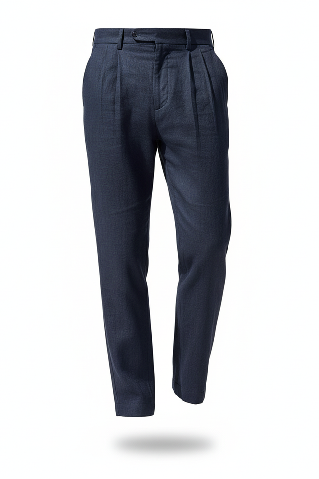 Pantalon En Lin Homme Bleu Marine Pince - vue 3