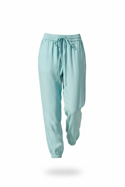 Pantalon En Lin Turquoise Ample Cordon Décontracté Femme - Bleu - vue 3