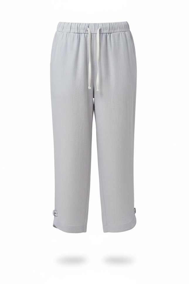 Pantalon En Lin Capri Gris Ample Taille Élastique - vue 3
