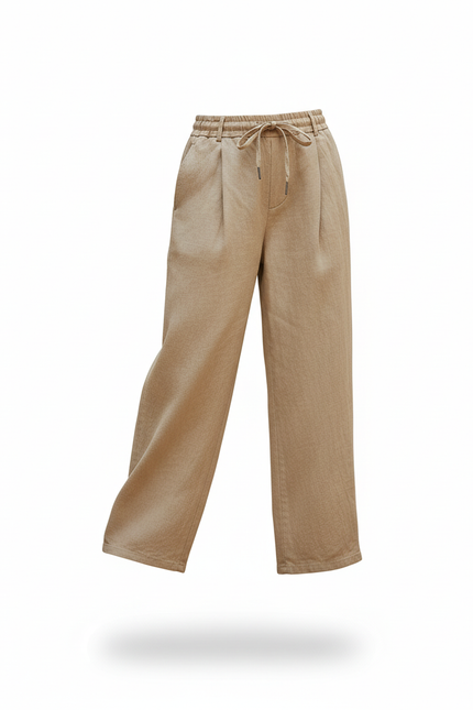 Pantalon En Lin Beige Ample Plissé Cordon Enfant - vue 3