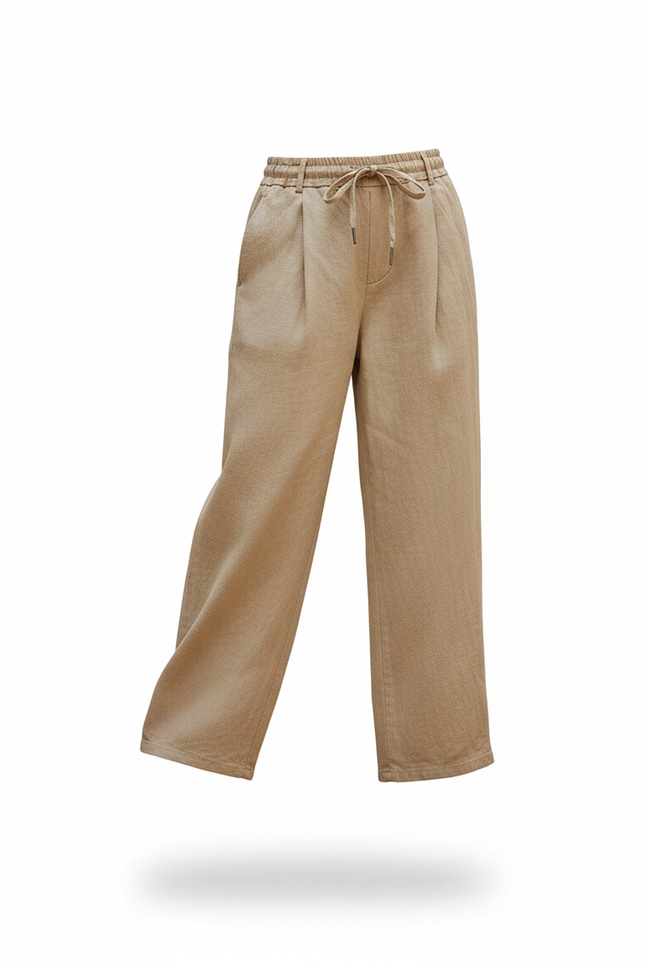 Pantalon En Lin Beige Ample Plissé Cordon Enfant - vue 3
