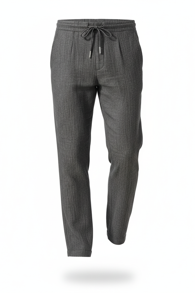Pantalon En Lin Homme Gris Cordon Texturé Décontracté - Cordé - vue 3