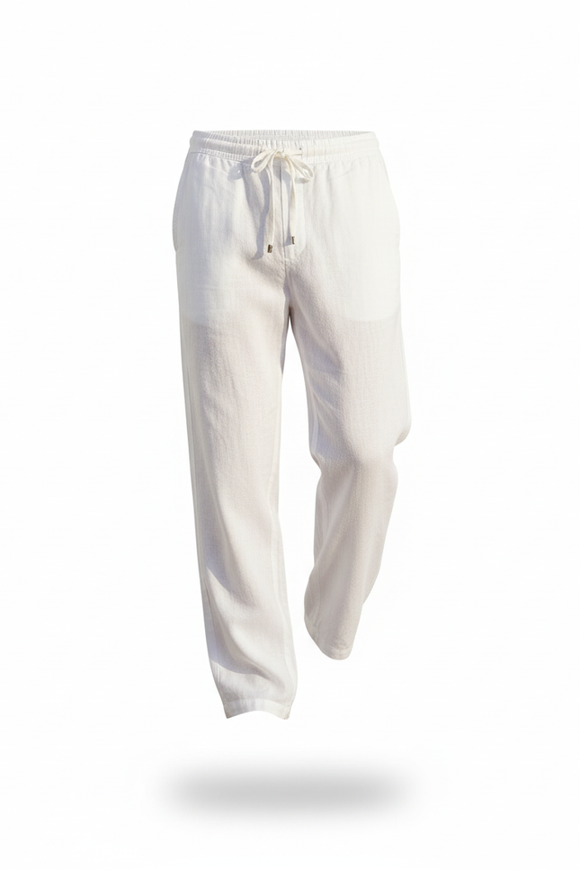 Pantalon En Lin Blanc Ample Décontracté Cordon Homme - vue 3