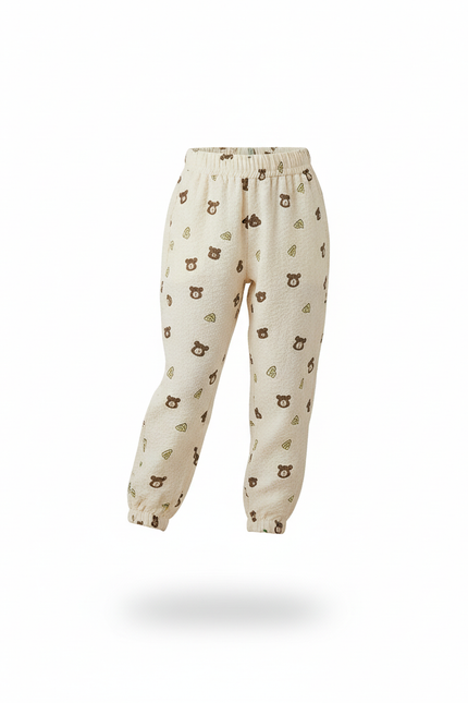 Pantalon En Lin Écru Imprimé Oursons Ample Fille - Beige - vue 3