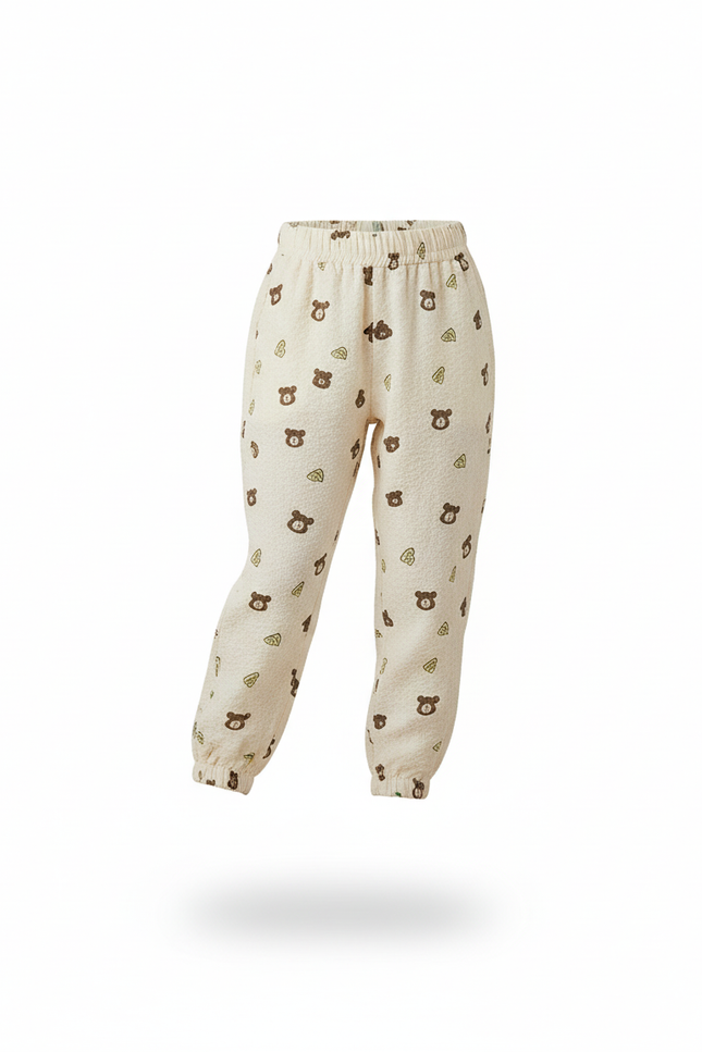 Pantalon En Lin Écru Imprimé Oursons Ample Fille - Beige - vue 3