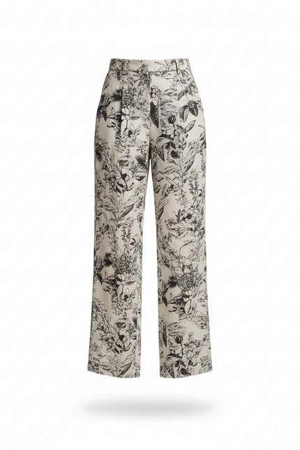 Pantalon En Lin Imprimé Botanique Ample Fluide - vue 3