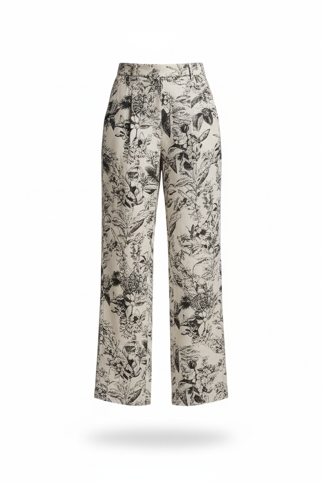 Pantalon En Lin Imprimé Botanique Ample Fluide - vue 3