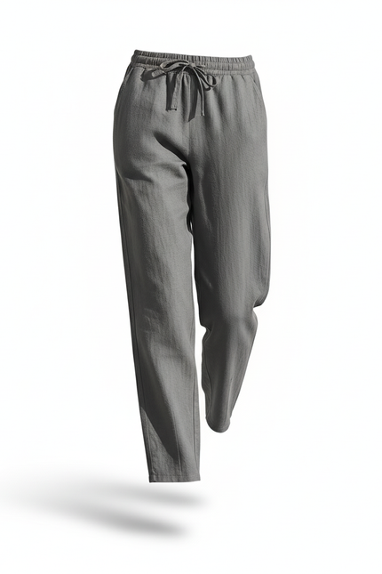 Pantalon Regular Fit En Lin Mélangé - Gris - vue 3