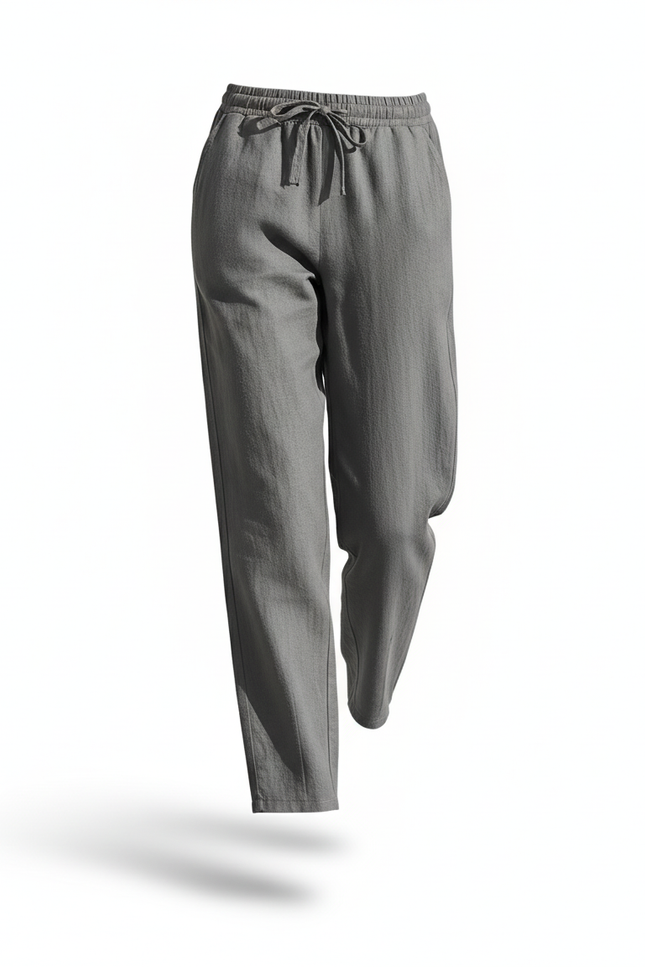 Pantalon Regular Fit En Lin Mélangé - Gris - vue 3