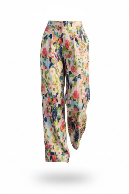 Pantalon En Lin Floral Imprimé Coloré Fluide Ample Élégant - vue 3