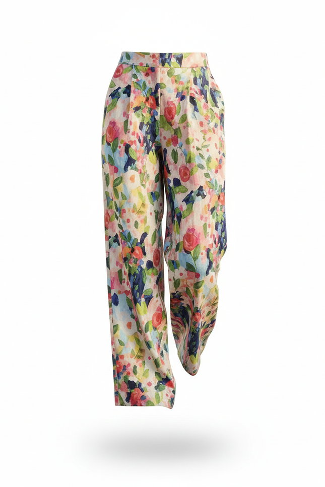 Pantalon En Lin Floral Imprimé Coloré Fluide Ample Élégant - vue 3