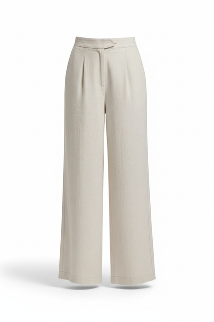 Pantalon En Lin Beige Ample Décontracté Fluide Chic - vue 3