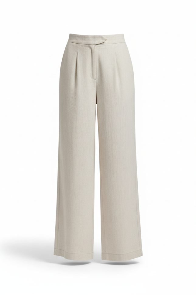 Pantalon En Lin Beige Ample Décontracté Fluide Chic - vue 3