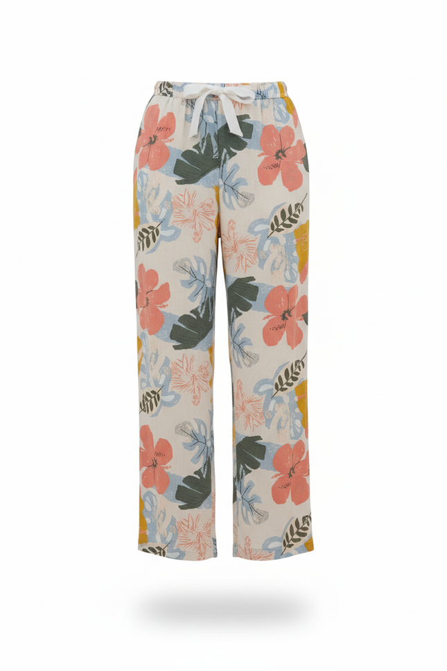 Pantalon En Lin Fleuri Ample Fluide Estival Imprimé - vue 3