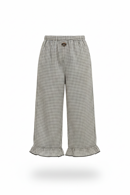 Pantalon En Lin Carreaux Ample Volants Fille - Imprimé - vue 3