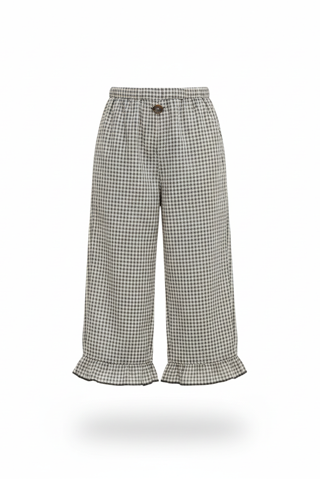 Pantalon En Lin Carreaux Ample Volants Fille - Imprimé - vue 3