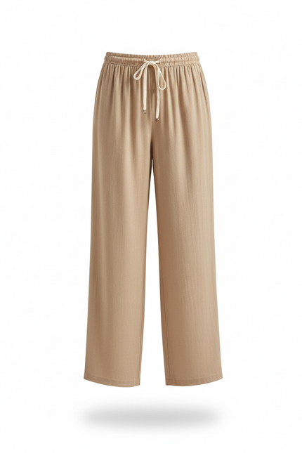 Pantalon En Lin Beige Ample Fluide Décontracté Estival - vue 3