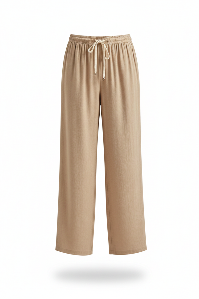 Pantalon En Lin Beige Ample Fluide Décontracté Estival - vue 3