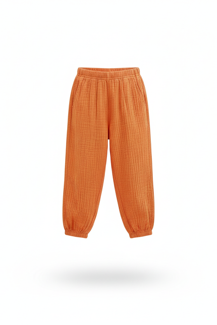 Pantalon En Lin Orange Ample Décontracté Enfant - vue 3