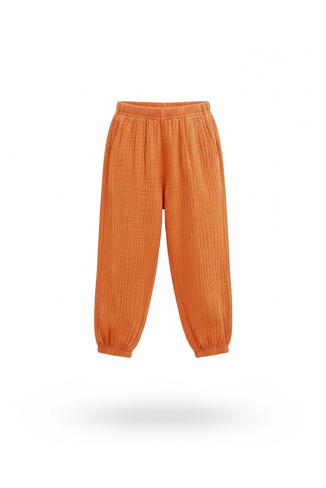 Pantalon En Lin Orange Ample Décontracté Enfant - vue 3