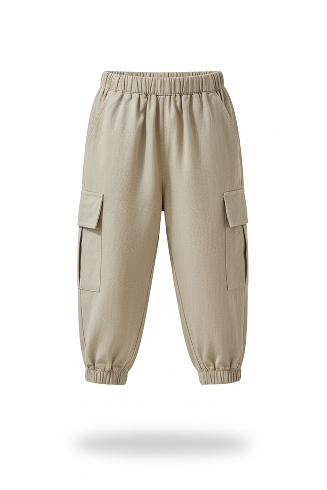 Pantalon En Lin Cargo Beige Ample Élastiqué Enfant - vue 3