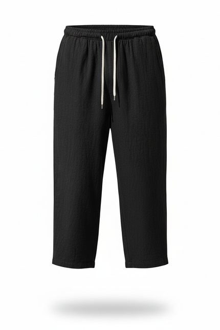 Pantalon En Lin Noir Ample Court Décontracté Homme - vue 3