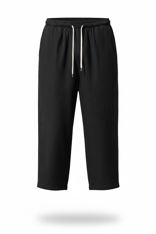 Pantalon En Lin Noir Ample Court Décontracté Homme - vue 3