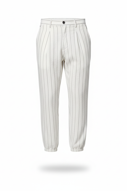 Pantalon En Lin Blanc Rayé Ample Décontracté Homme - vue 3