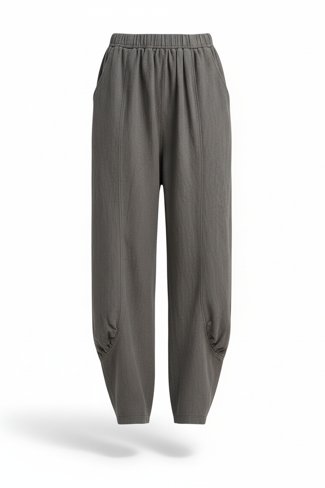 Pantalon En Lin Gris Ample Sarouel Décontracté Femme - vue 3